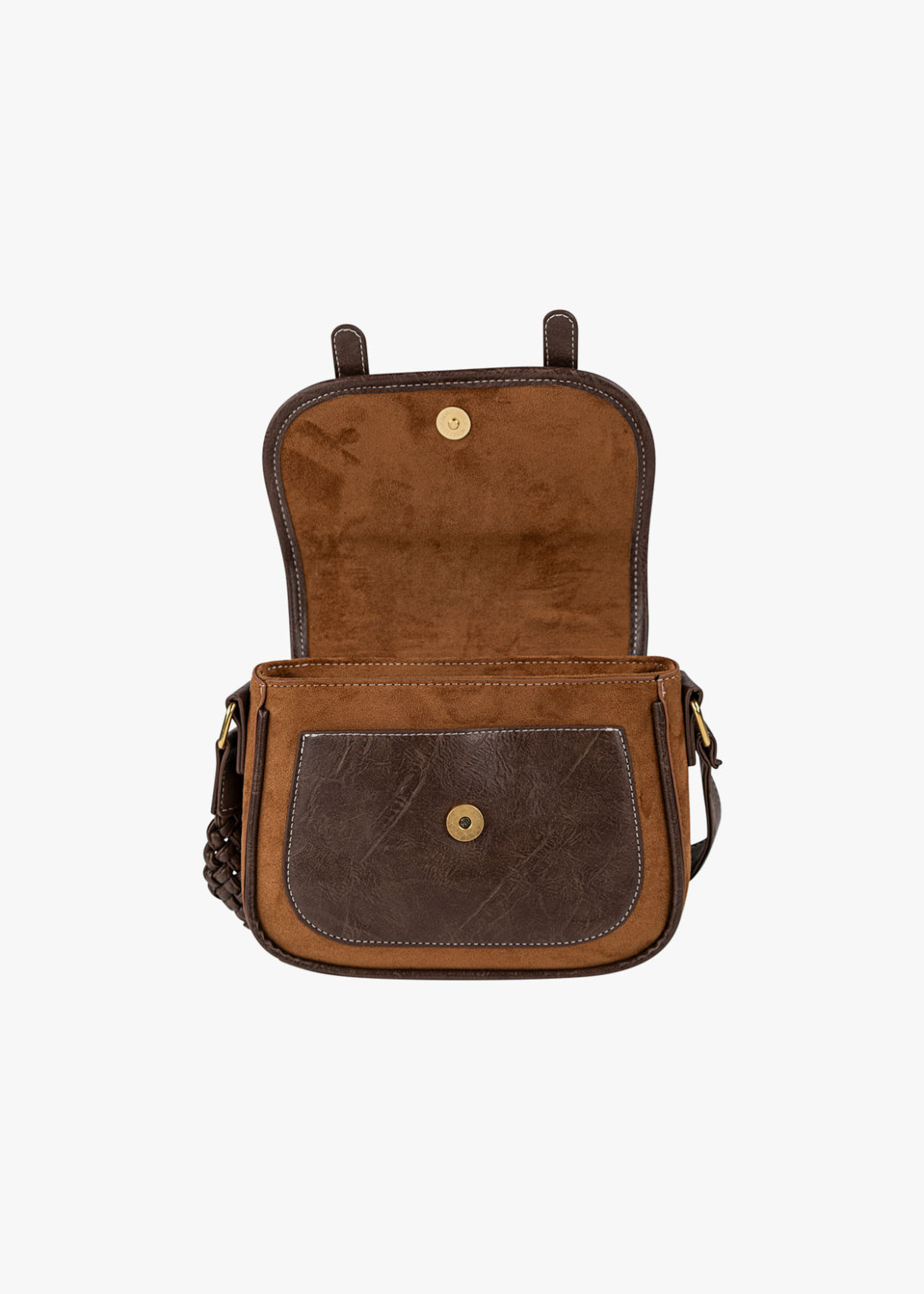 Bolso Bandolera estilo satchel bicolor marrón