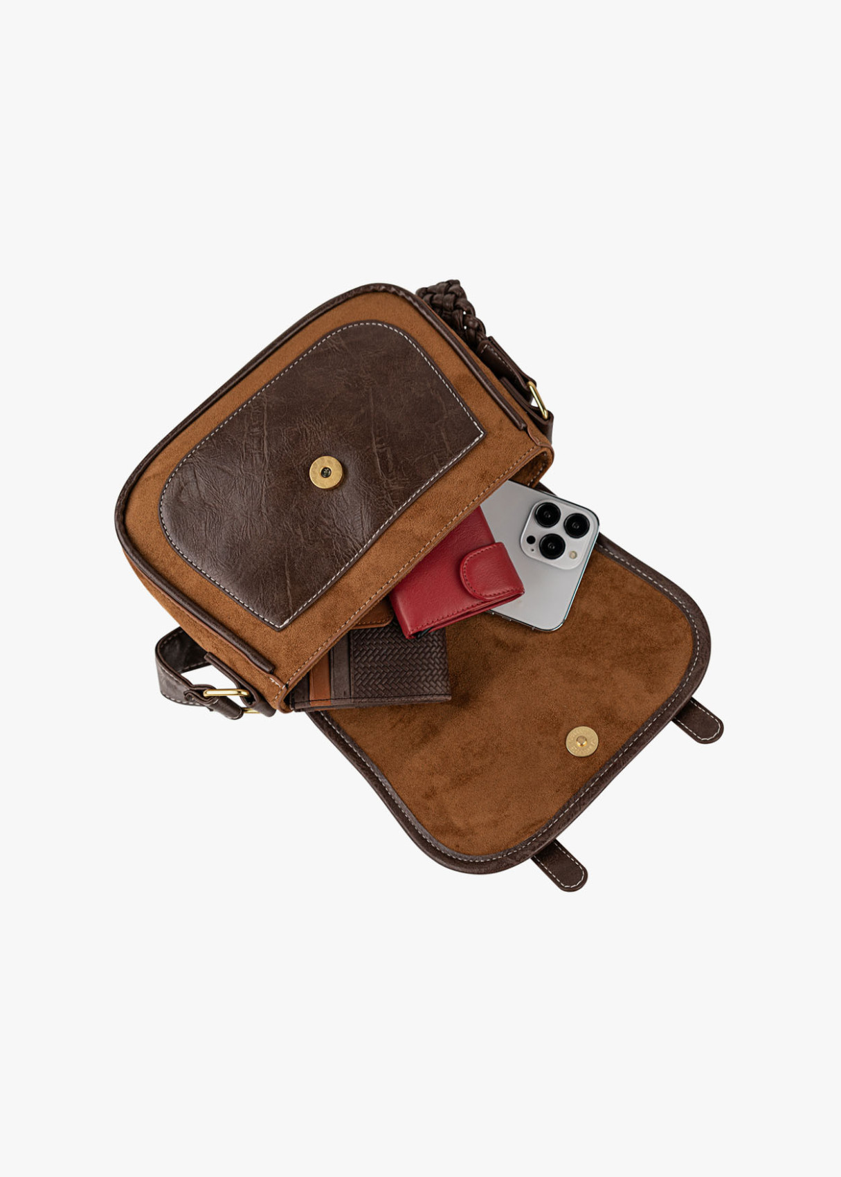 Bolso Bandolera estilo satchel bicolor marrón