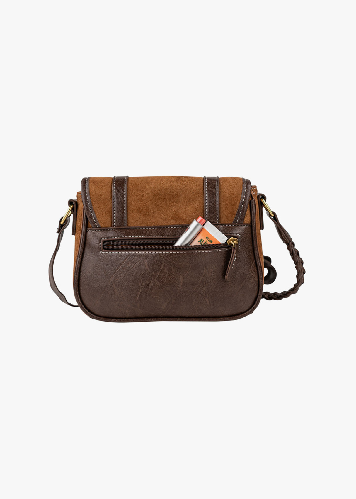 Bolso Bandolera estilo satchel bicolor marrón