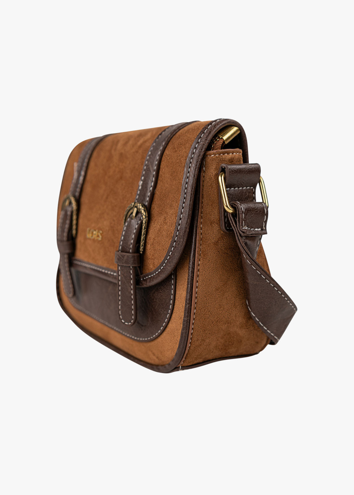 Bolso Bandolera estilo satchel bicolor marrón