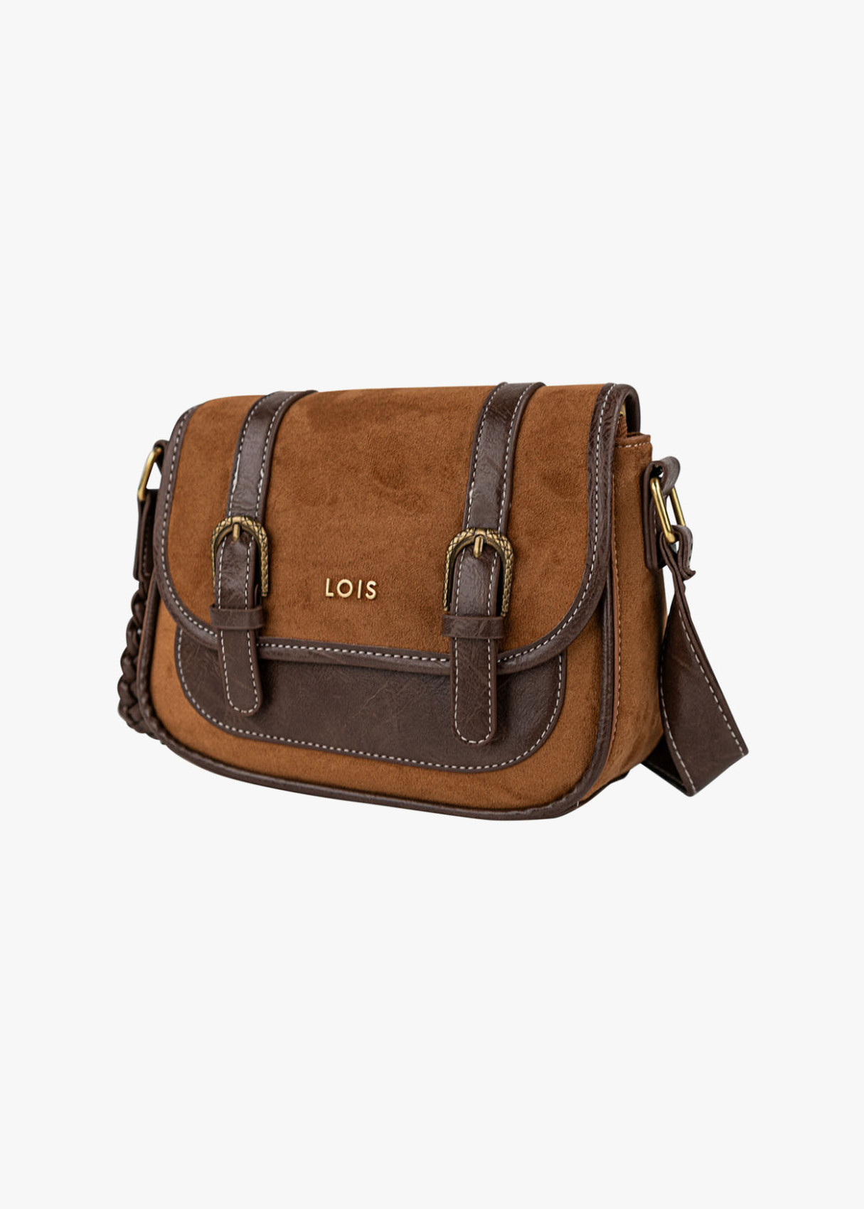 Bolso Bandolera estilo satchel bicolor marrón