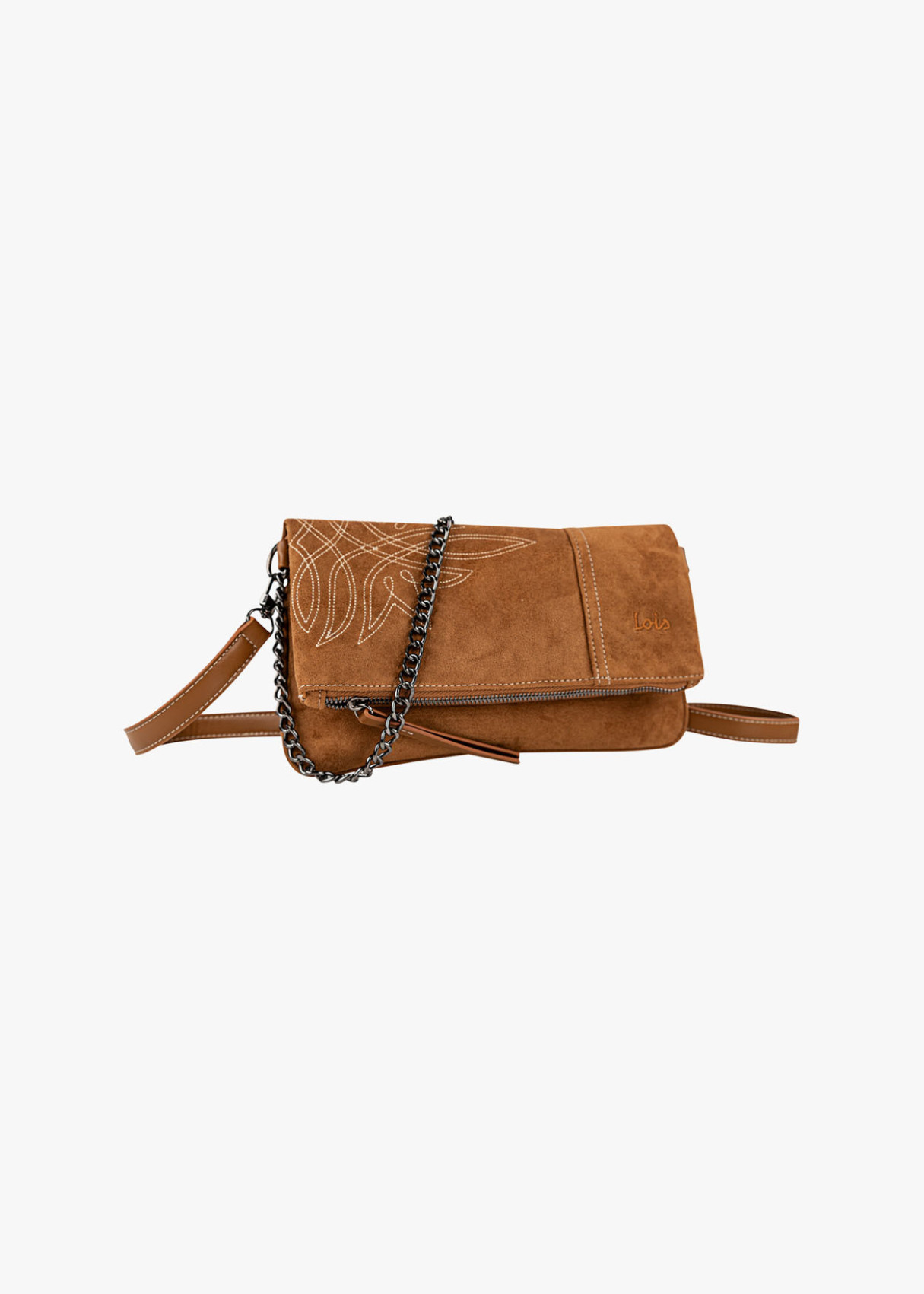 Bolso Bandolera ante con cadena camel