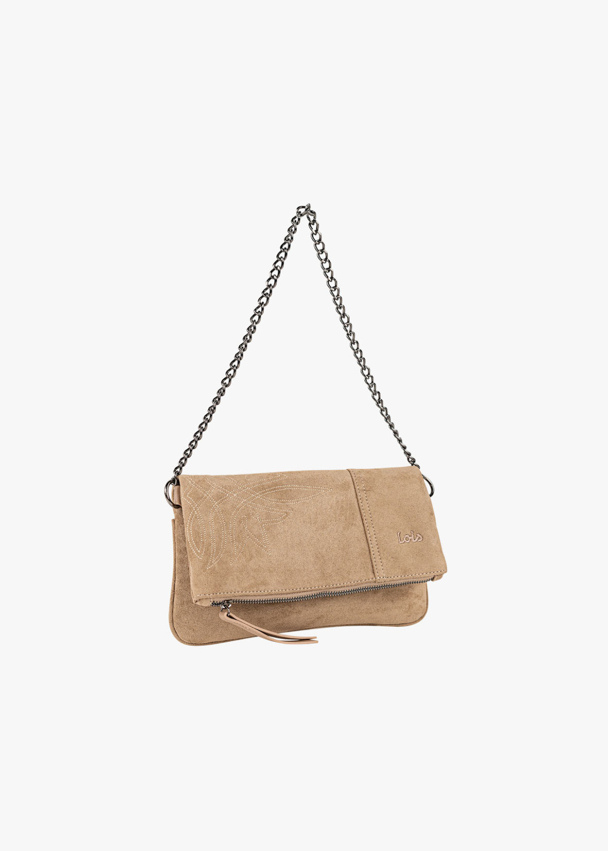 Bolso Bandolera ante con cadena beige