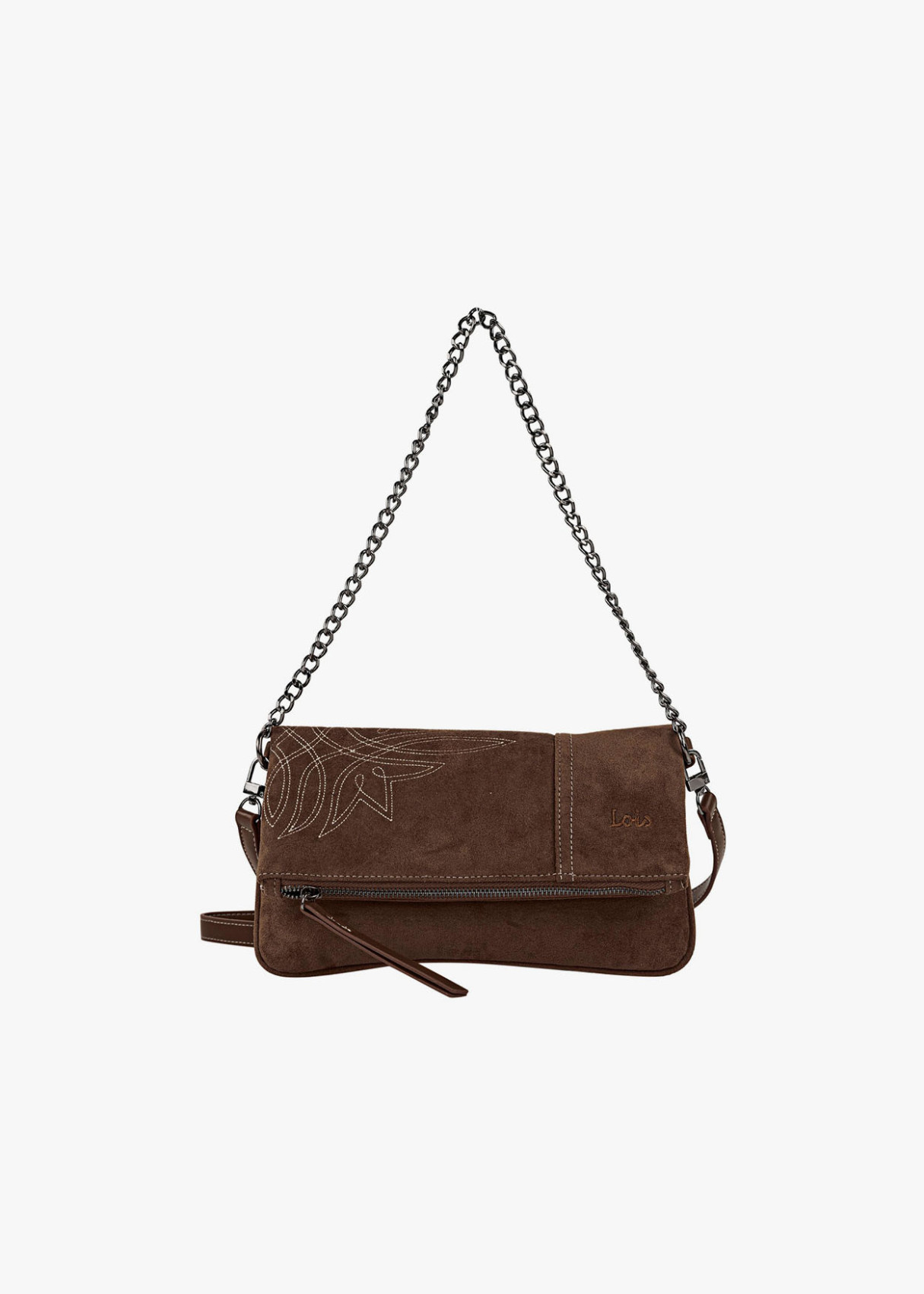 Bolso Bandolera ante con cadena marrón oscuro