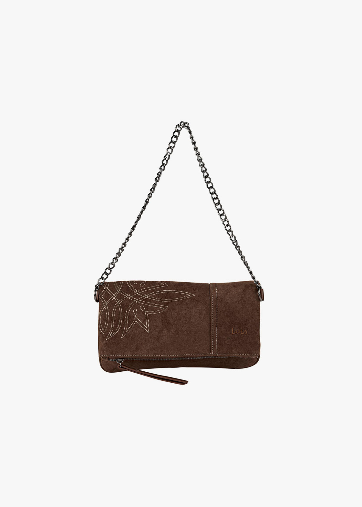 Bolso Bandolera ante con cadena marrón oscuro