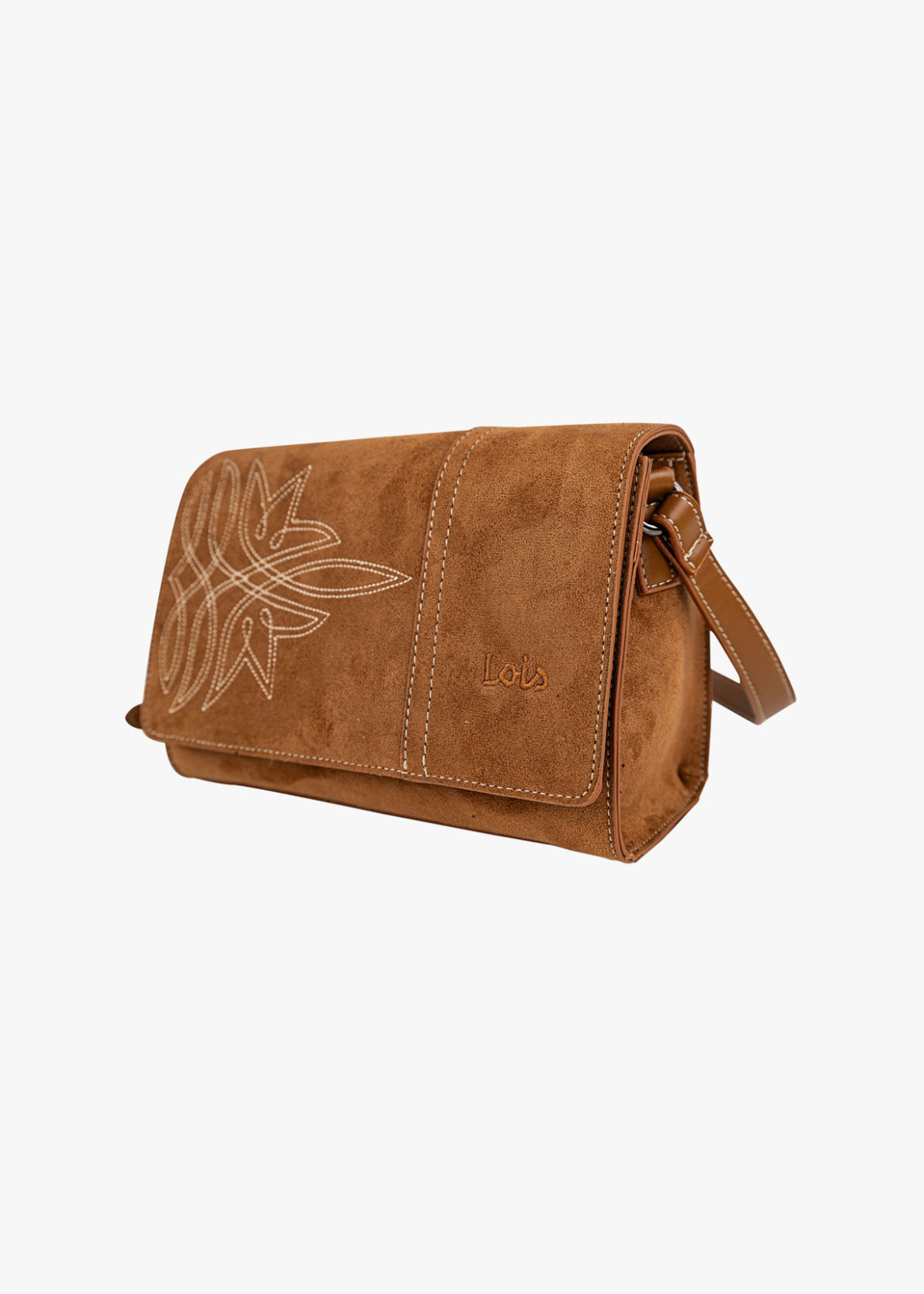 Bolso Bandolera detalle bordado marrón