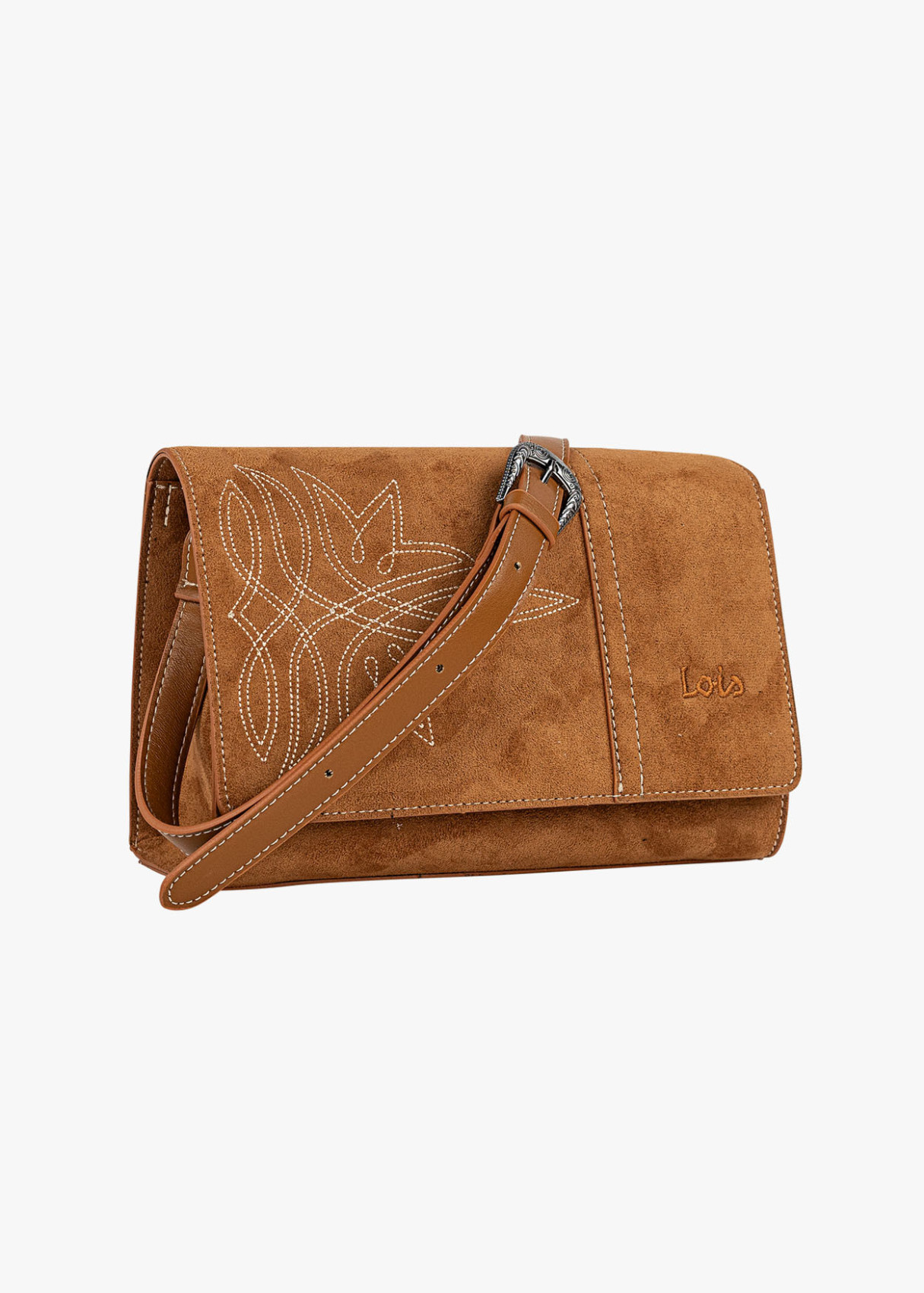 Bolso Bandolera detalle bordado marrón