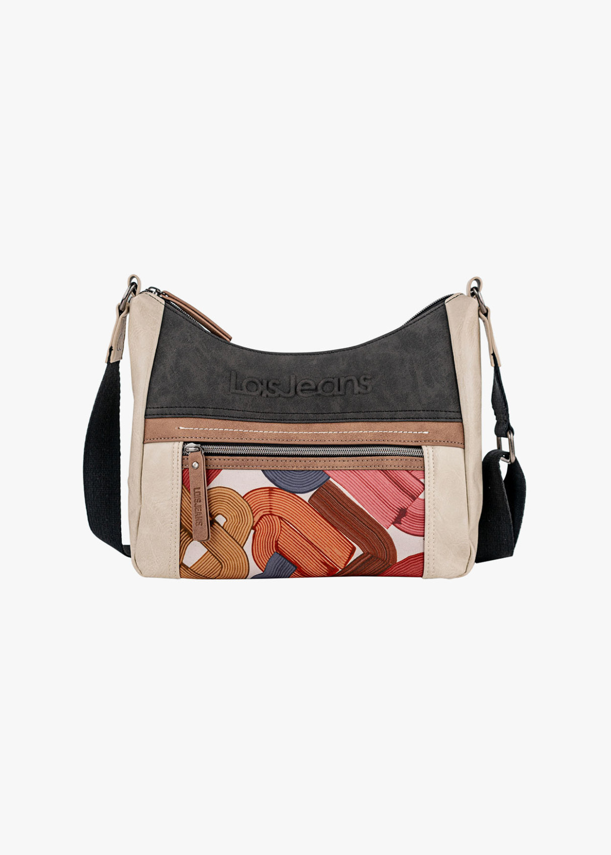 Bolso Bandolera grande lona detalle gráfico rosa