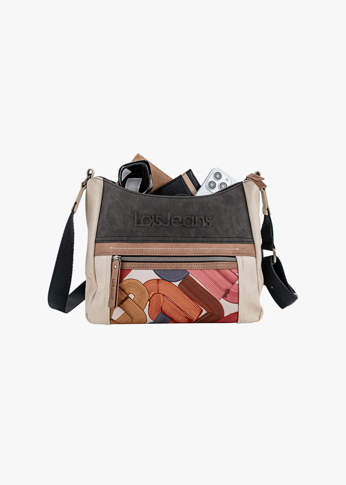 Bolso Bandolera grande lona detalle gráfico rosa