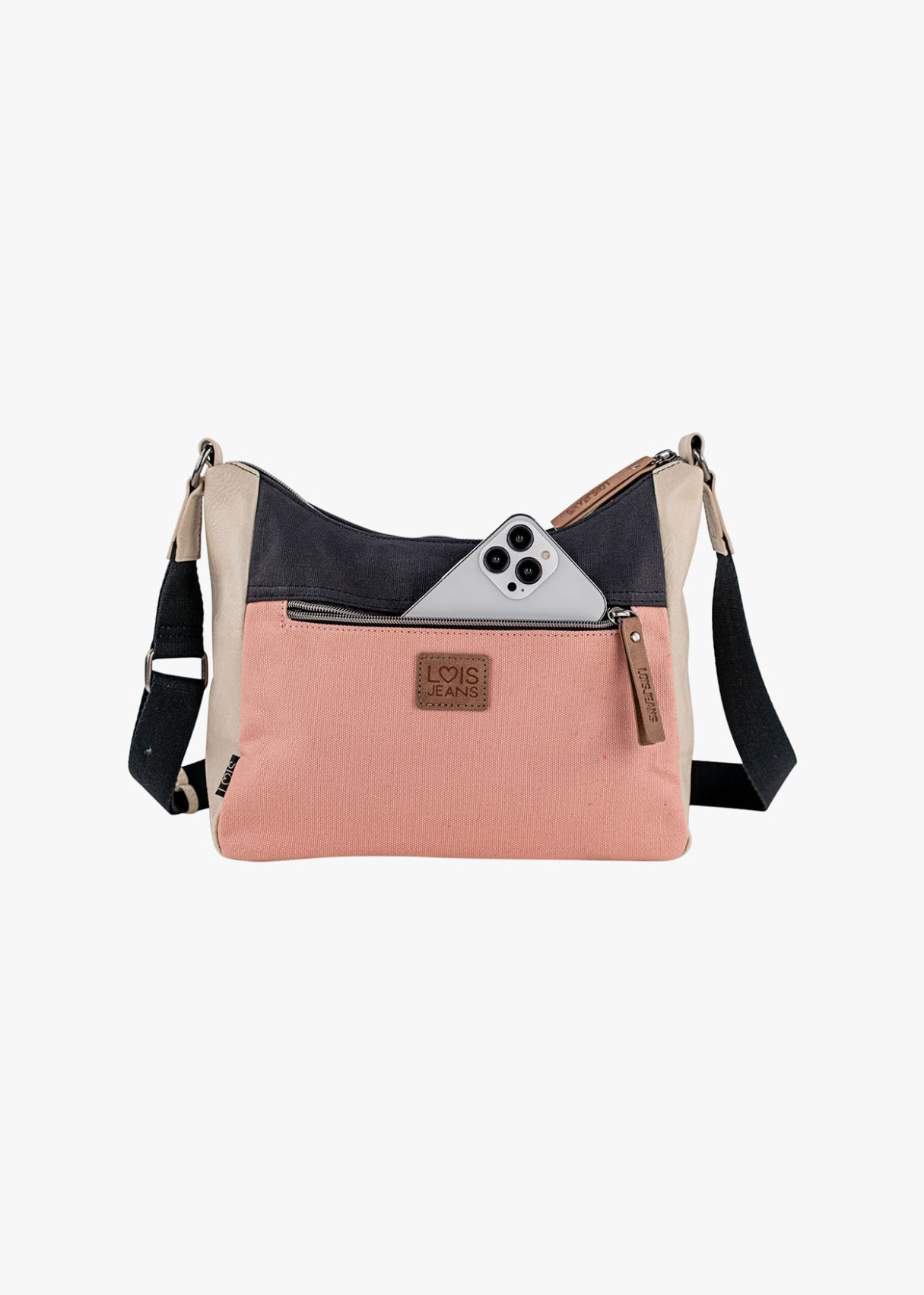 Bolso Bandolera grande lona detalle gráfico rosa