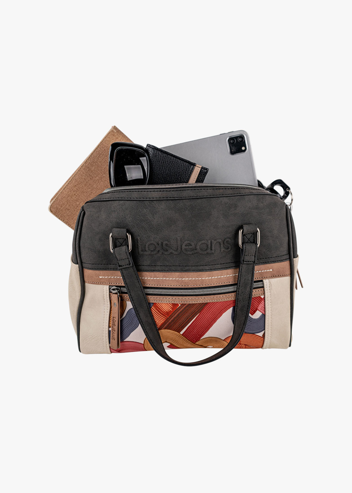 Bolso Bowling lona detalle gráfico bandolera Ajustable rosa