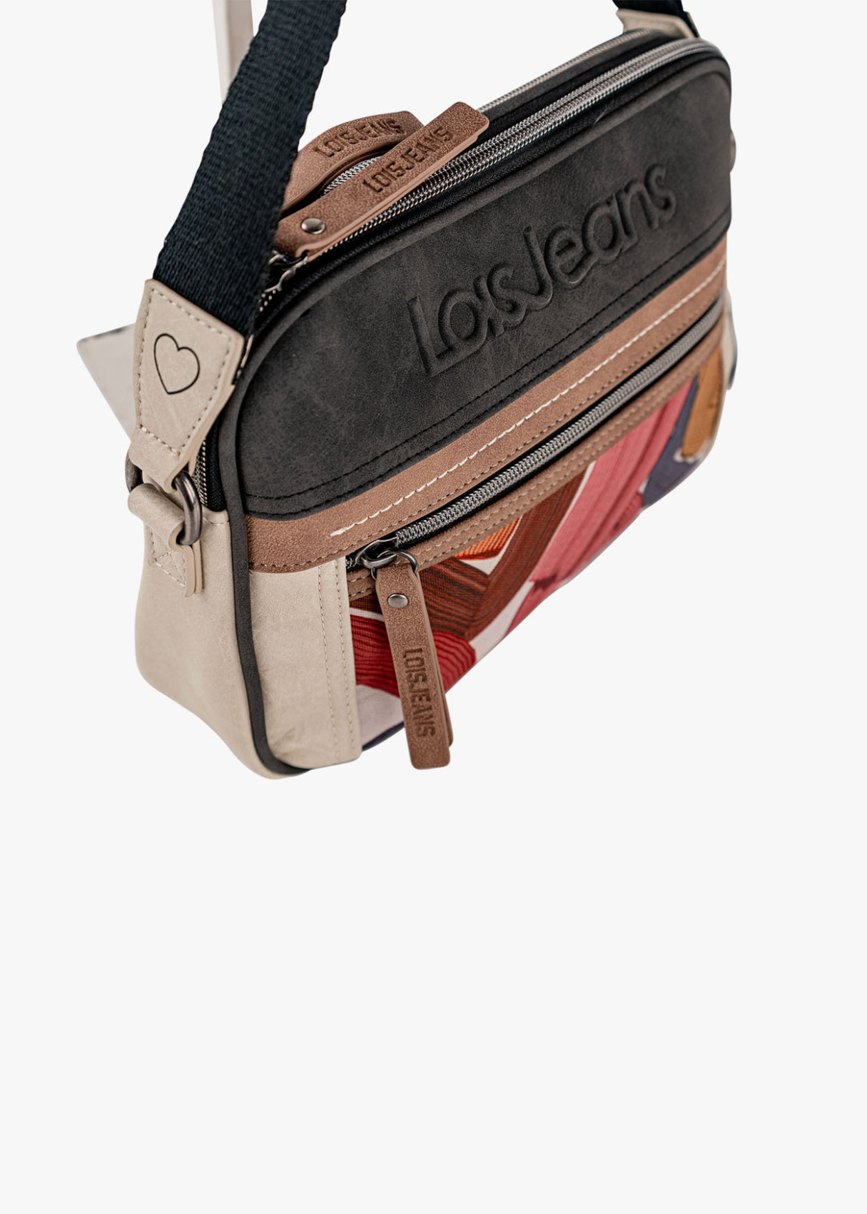 Bolso Bandolera lona detalle gráfico rosa