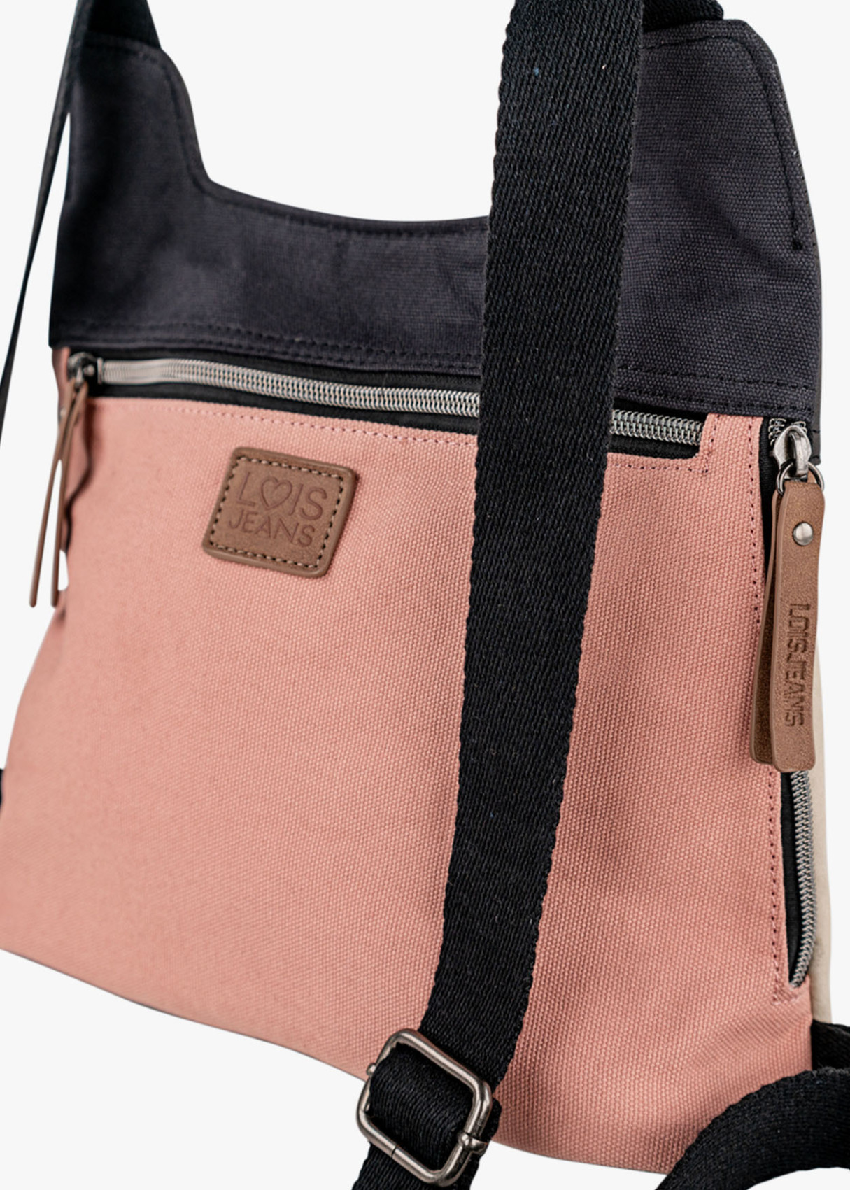 Bolso Mochila lona detalle gráfico rosa