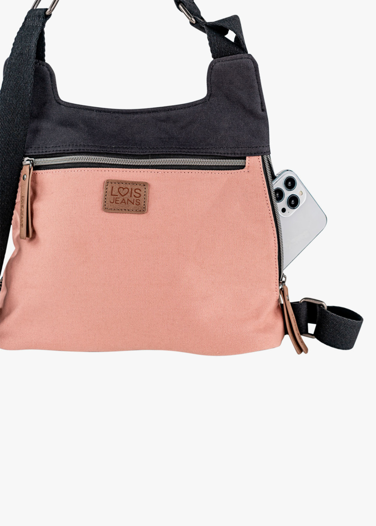 Bolso Mochila lona detalle gráfico rosa