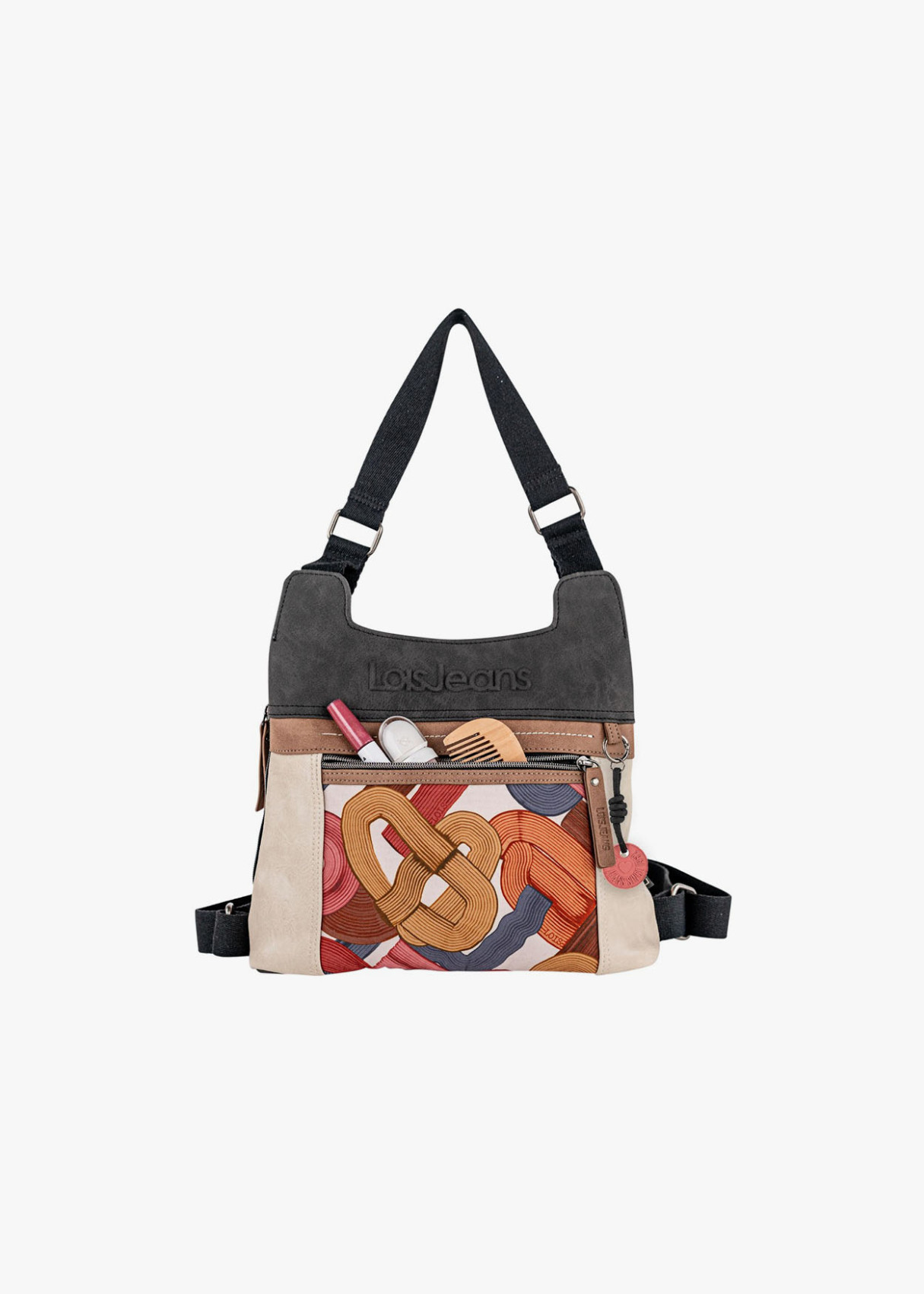 Bolso Mochila lona detalle gráfico rosa
