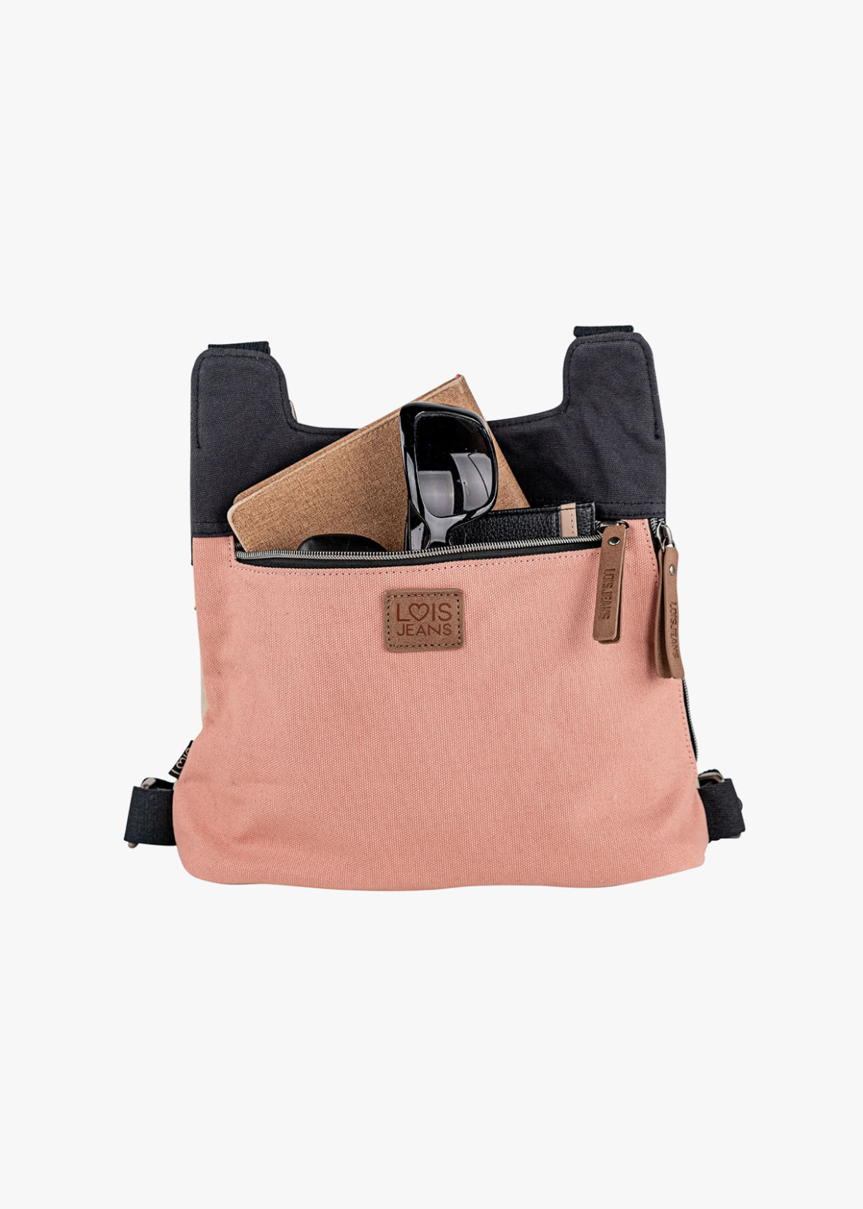 Bolso Mochila lona detalle gráfico rosa