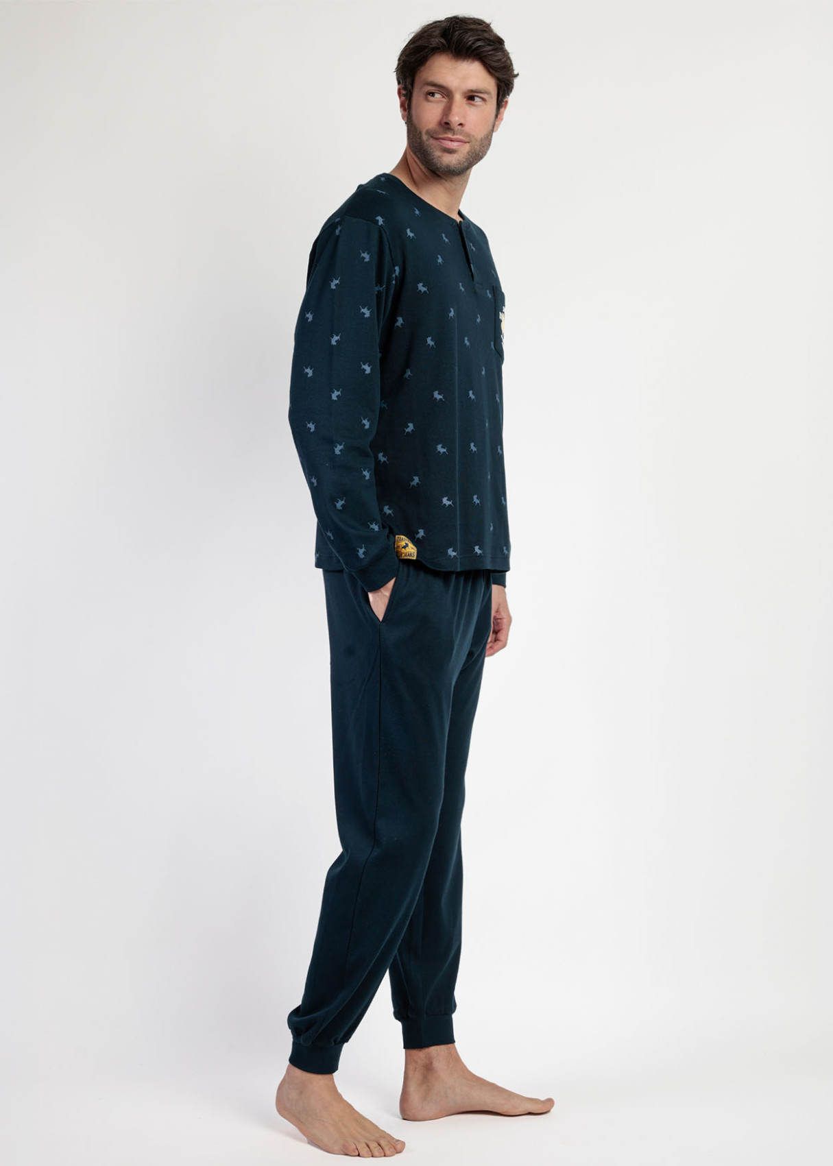 Pijama Manga Larga cuello tapeta azul