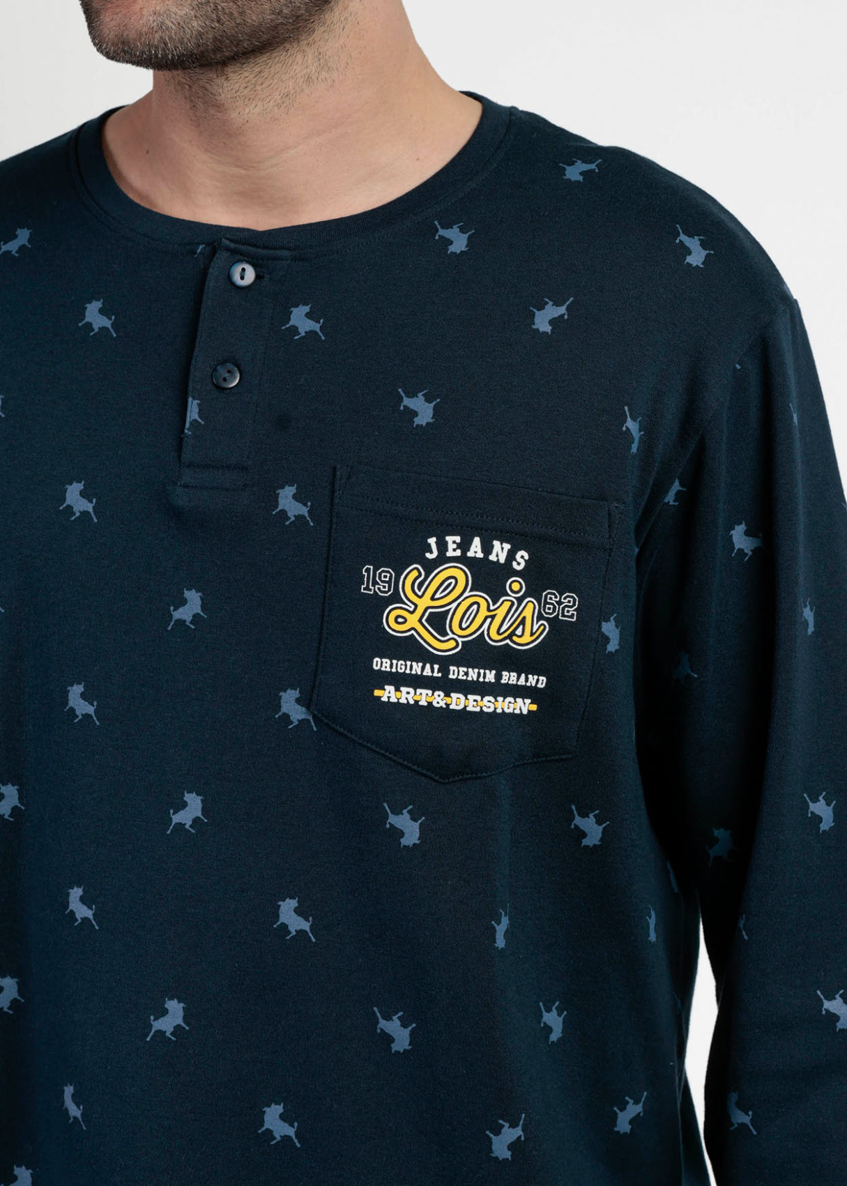 Pijama Manga Larga cuello tapeta azul