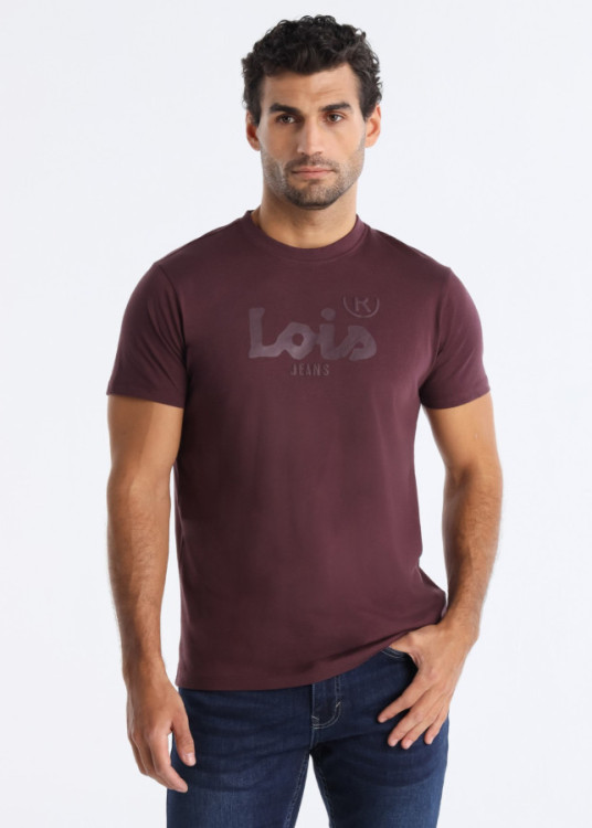 Camiseta Básica Cuello Caja Manga Corta Gráfica Lois granate