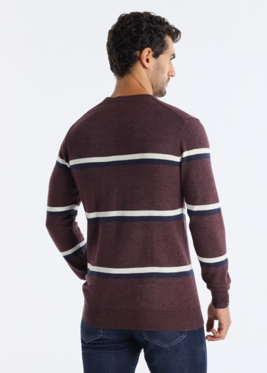 Jersey Bi Color Con Franjas Cuello Caja granate