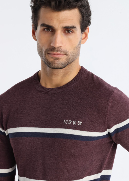 Jersey Bi Color Con Franjas Cuello Caja granate