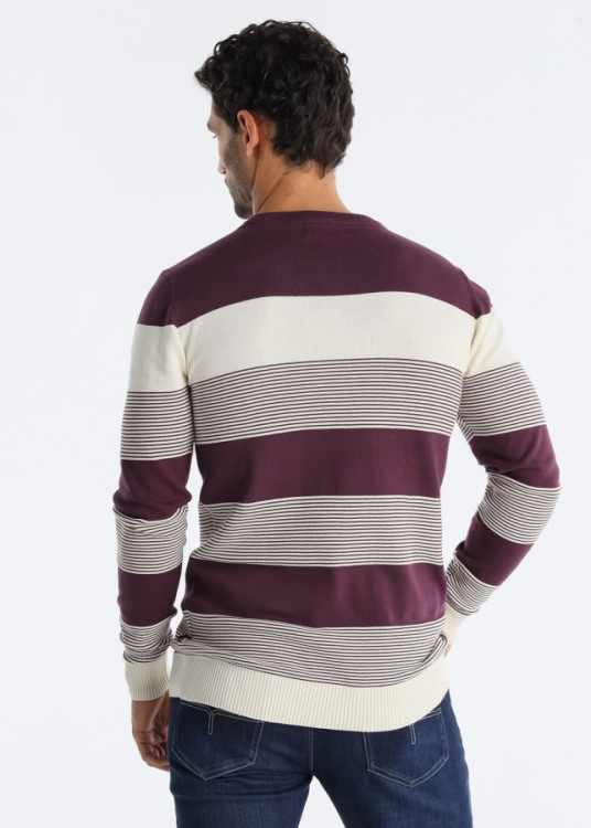 Jersey Estampado A Rayas Con Logo Parche Cuello Caja granate
