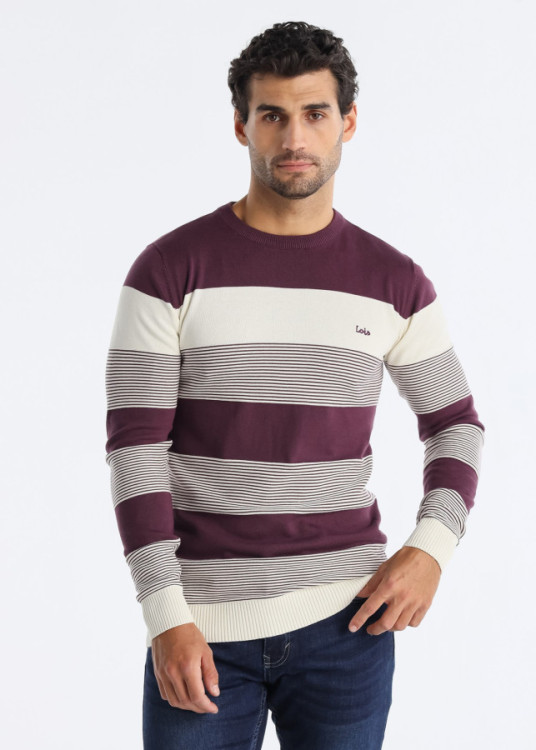 Jersey Estampado A Rayas Con Logo Parche Cuello Caja granate
