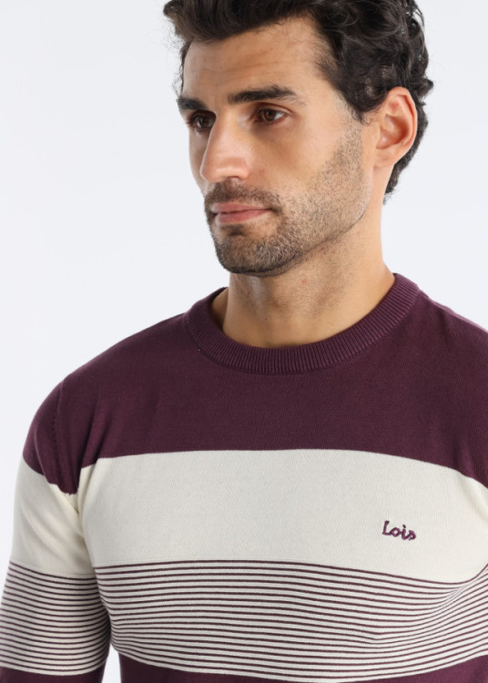 Jersey Estampado A Rayas Con Logo Parche Cuello Caja granate