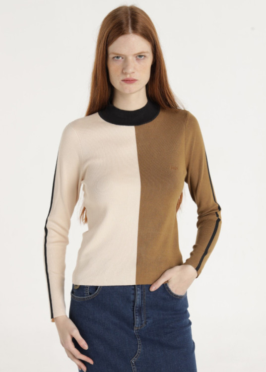 Jersey Cuello Perkins Bicolor marrón