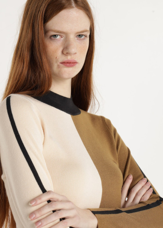 Jersey Cuello Perkins Bicolor marrón