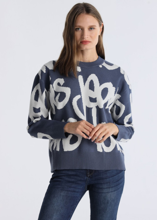 Jersey Jacquard Cuello Caja Graffiti azul