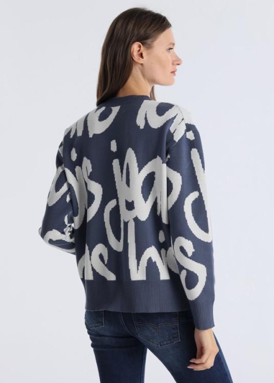 Jersey Jacquard Cuello Caja Graffiti azul