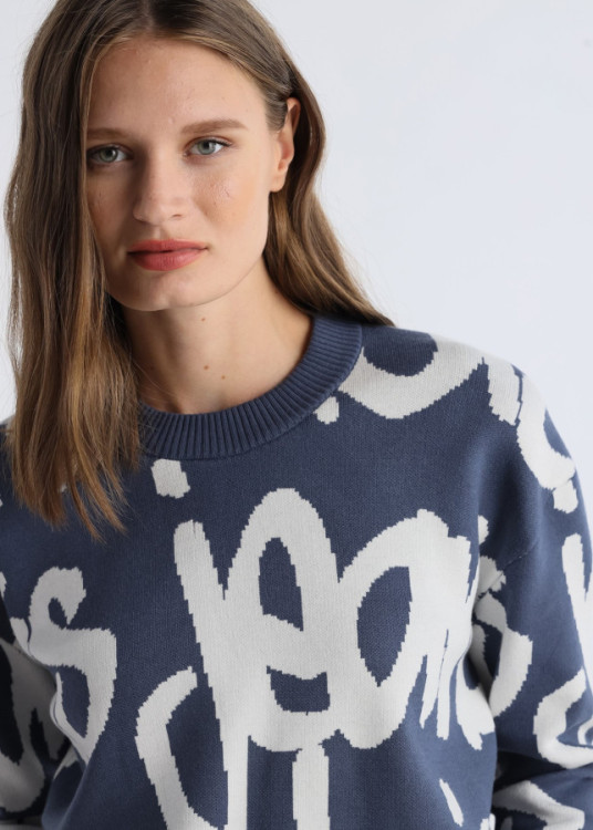 Jersey Jacquard Cuello Caja Graffiti azul