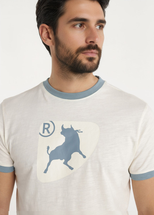 Camiseta Cuello Redondo Gráfica Toro Contraste Blanca