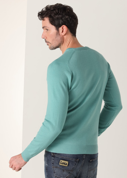 Jersey Básico De Punto Con Cuello Caja Bordado Toro azul turquesa