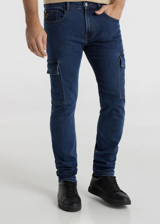 Vaquero Slim fit Cargo Tiro Medio azul oscuro