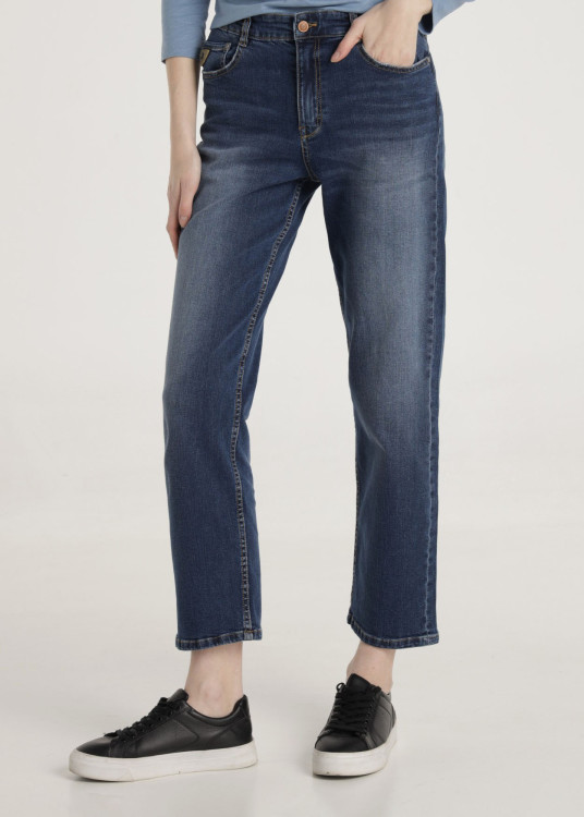 Jeans Straight Crop Fit Tiro medio SARAH CAPRI azul