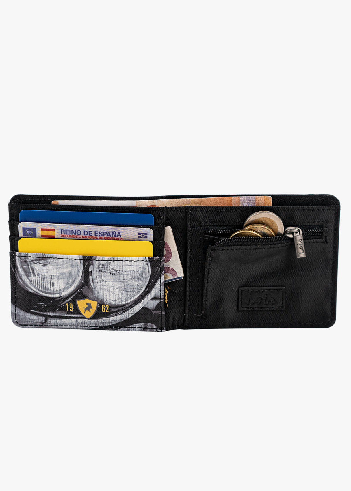 Cartera Polipiel coche retro logo frontal negro