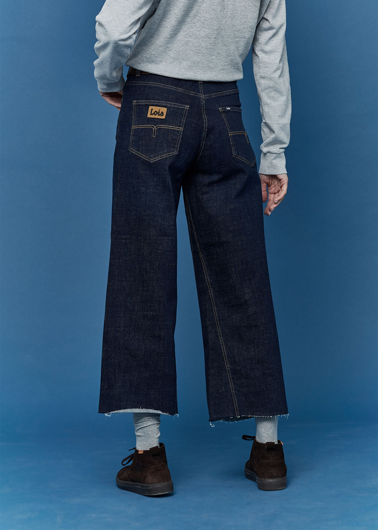 Jeans Straight Wide Leg Cross Stone Tiro Medio VALERIA MATTY Azul oscuro