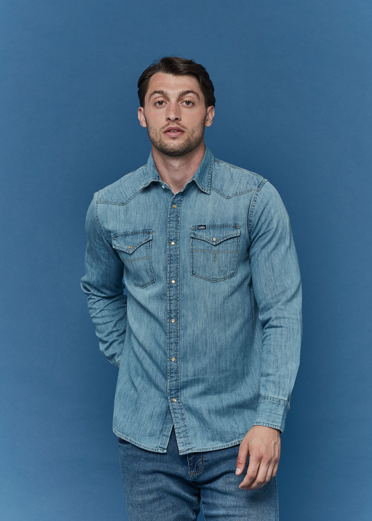 Camisa Tejana Manga Larga azul