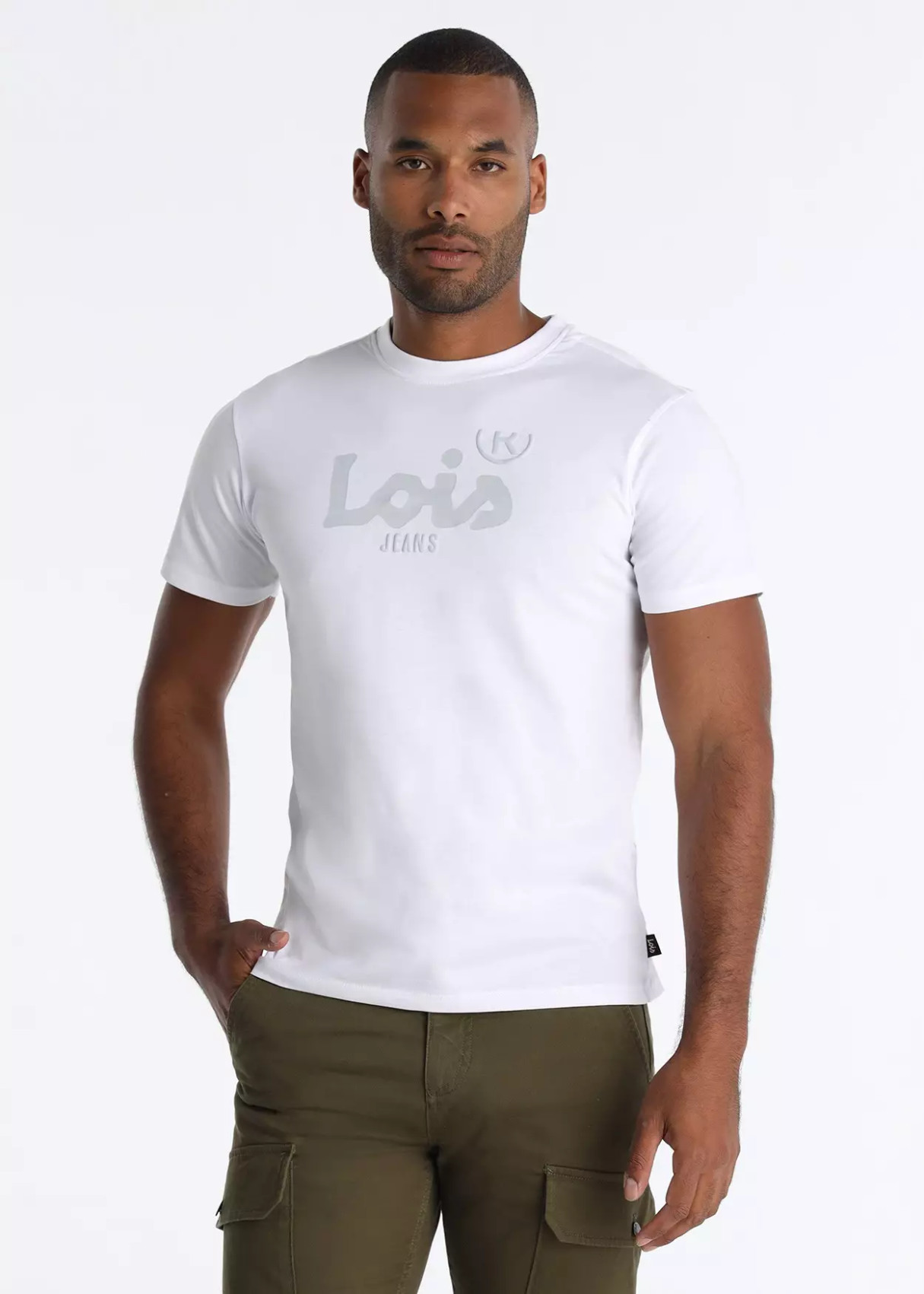 Camiseta Básica Manga corta Cuello Caja Gráfica Blanco