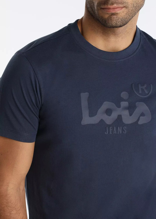 Camiseta Básica manga corta Cuello Caja Gráfica Azul