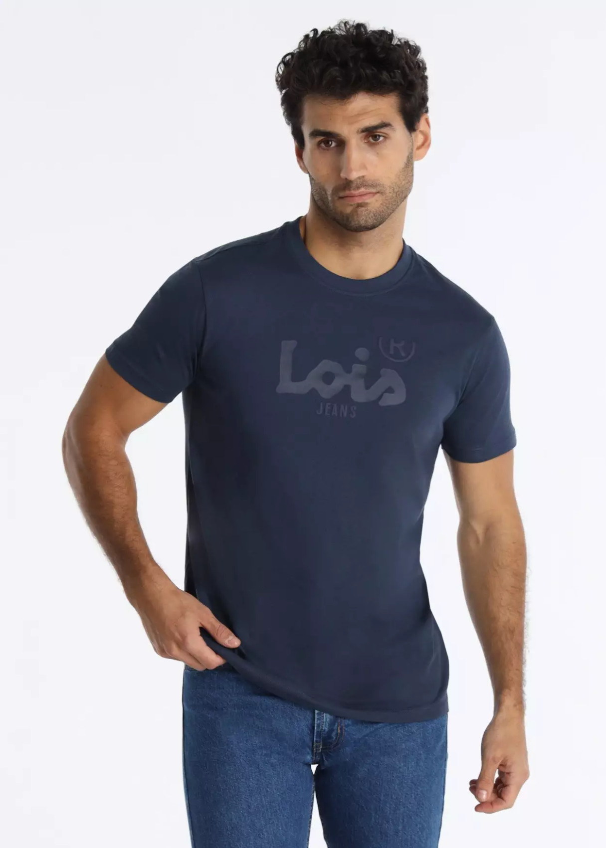 Camiseta Básica manga corta Cuello Caja Gráfica Azul