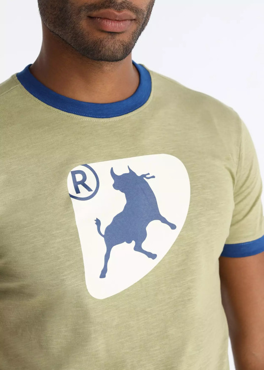 Camiseta de Manga Corta Cuello Redondo Gráfica Toro Contraste Verde