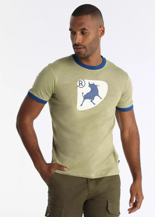 Camiseta de Manga Corta Cuello Redondo Gráfica Toro Contraste Verde