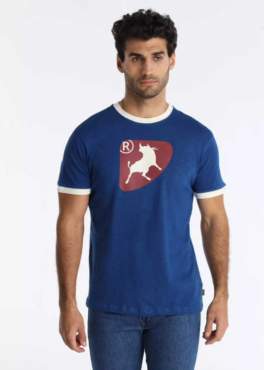 Camiseta Manga Corta Cuello Redondo Grafica Toro Contraste Azul