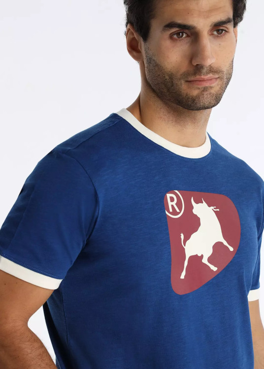 Camiseta Manga Corta Cuello Redondo Grafica Toro Contraste Azul