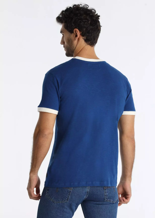 Camiseta Manga Corta Cuello Redondo Grafica Toro Contraste Azul