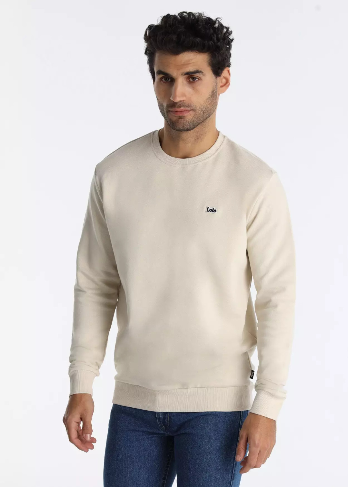 Sudadera Básica Cuello Caja Logo Parche beige