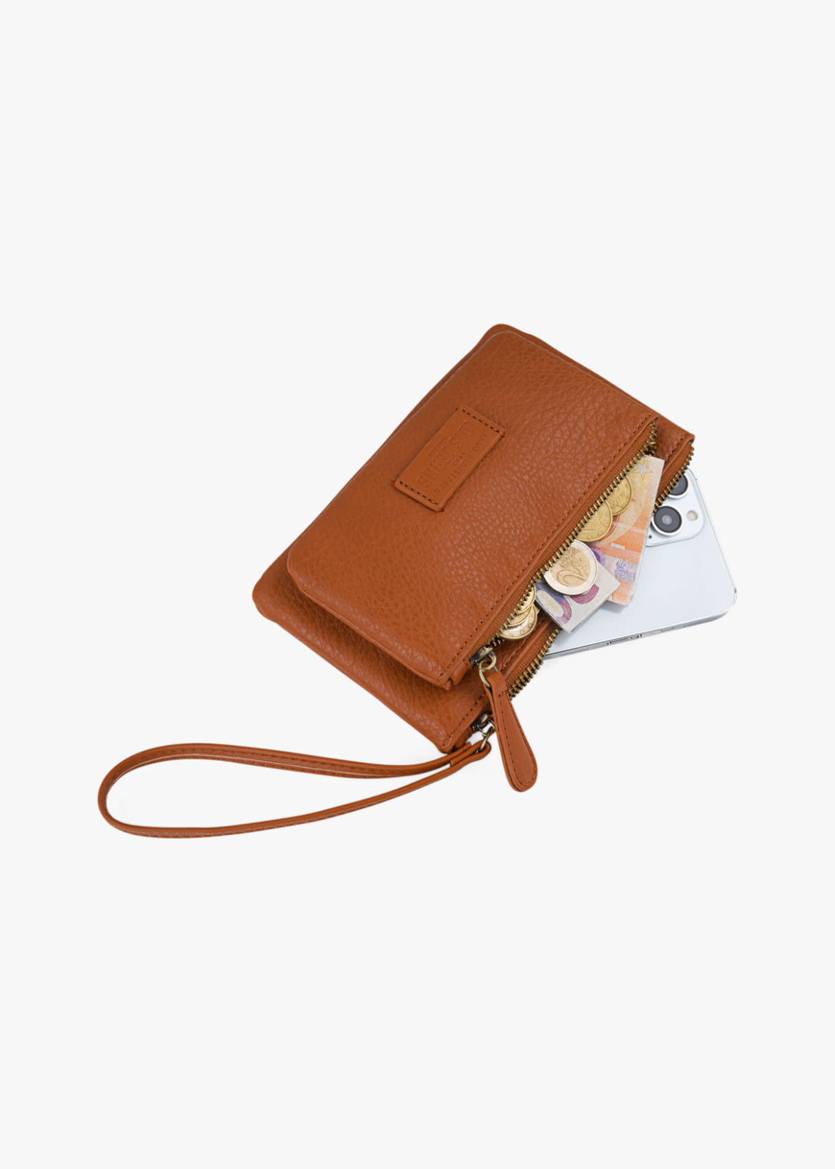 Bolso de mano con compartimentos y cremallera  cuero